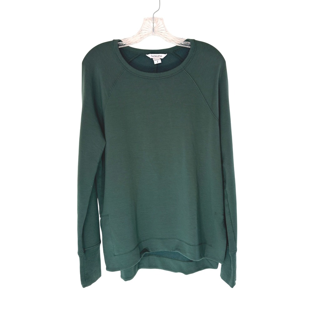 Athleta Sweatshirt Green Fleece Lined Crewneck Casual Basic Athleisure‎ Small